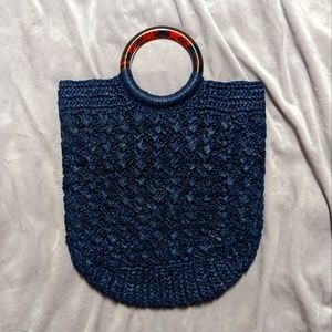 NWT J. Crew Tortoiseshell Ring Handle Woven Paper Purse Navy Blue - MAKE OFFER!
